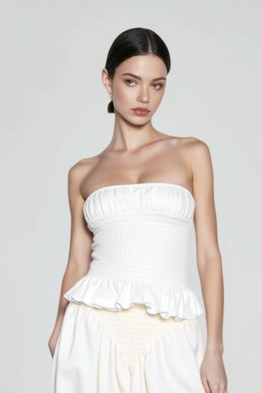 Strapless Smocked Ruffle Hem Top and Balloon Pants Two Piece Set 3