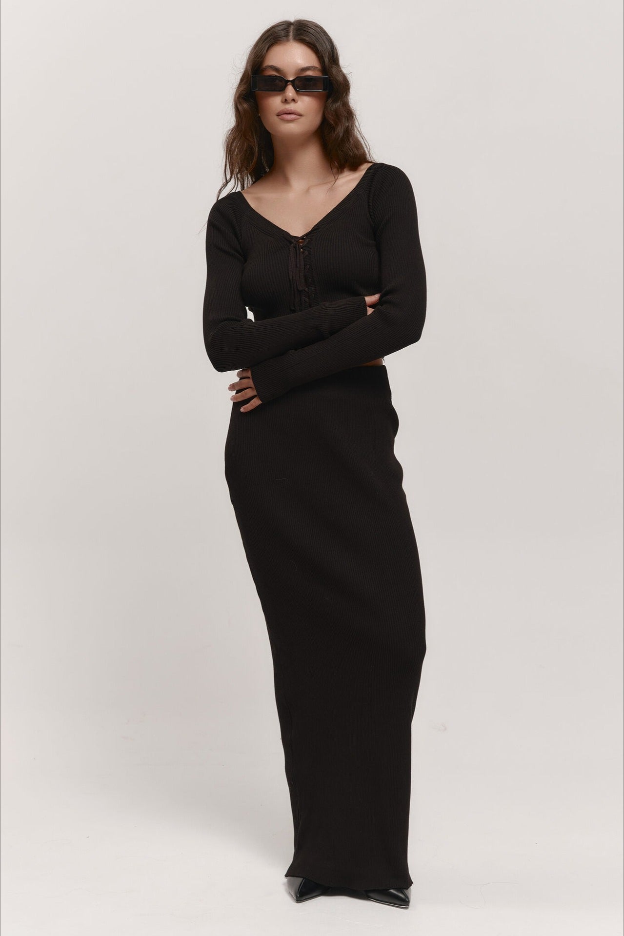 V-Neck Knit Crop Top Sweater Dress