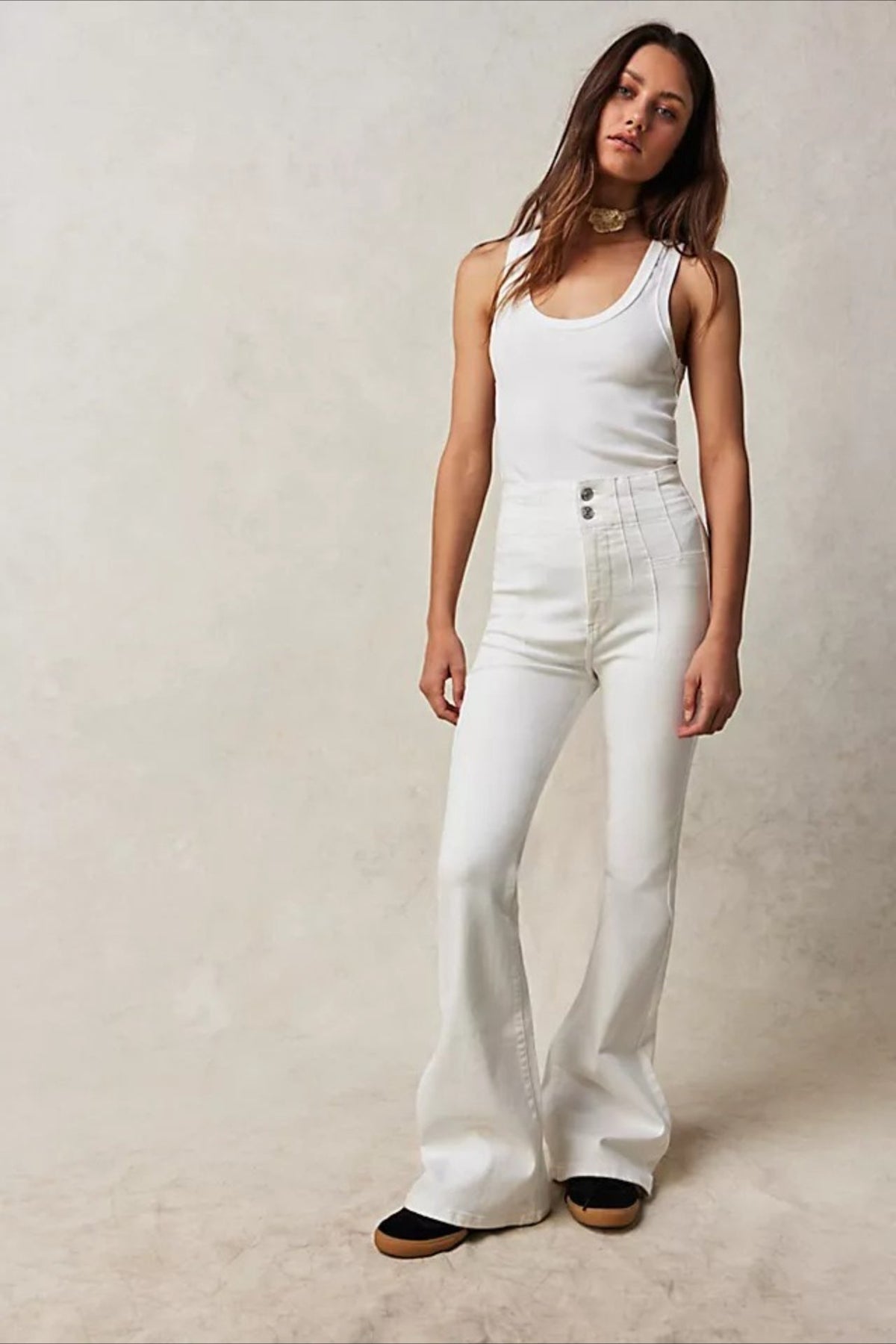 High Waist Front Seam Patch Pocket Slim Flare Denim Jeans 4