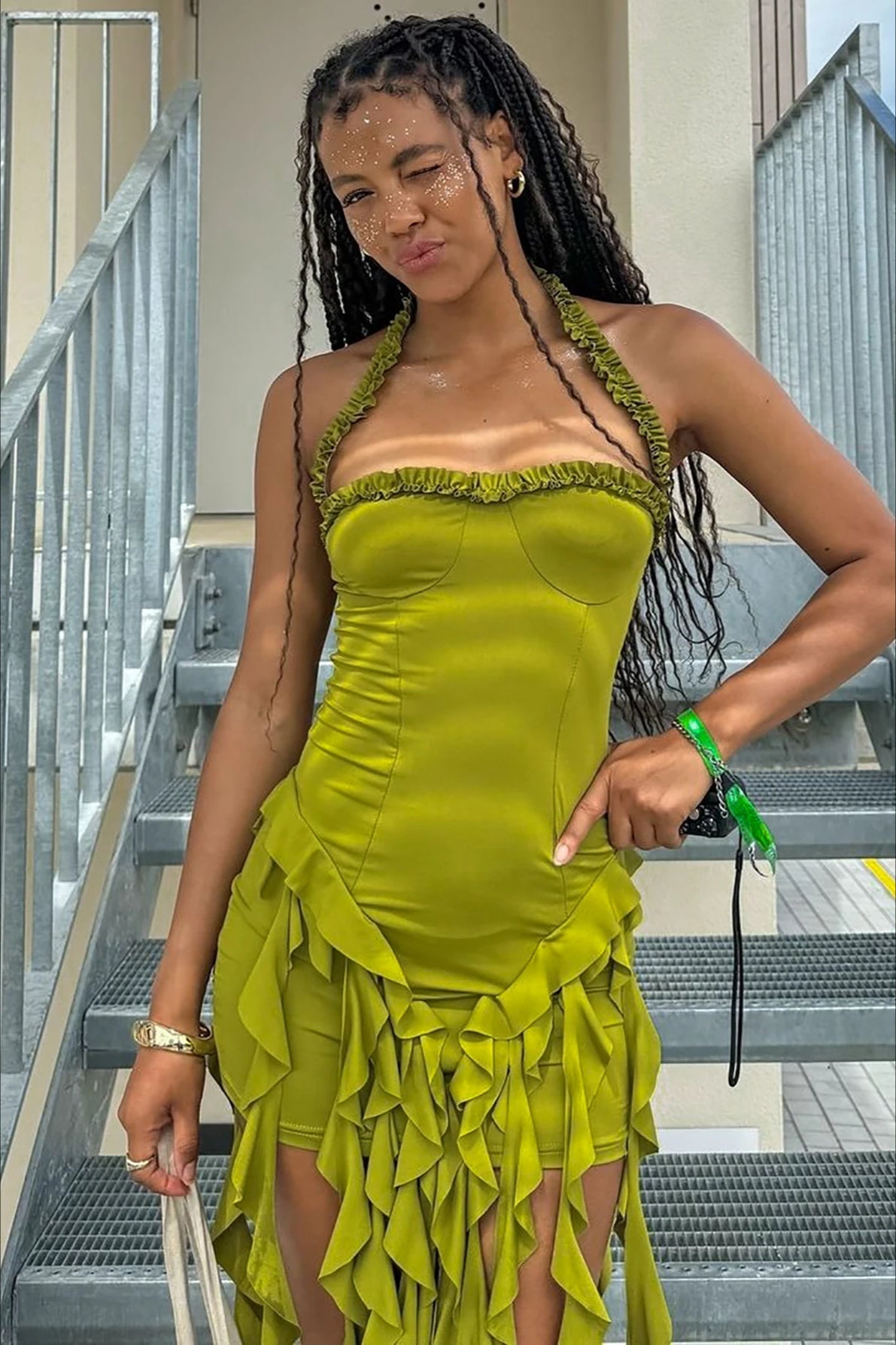 Halter Ruffle Patchwork Mini Dress