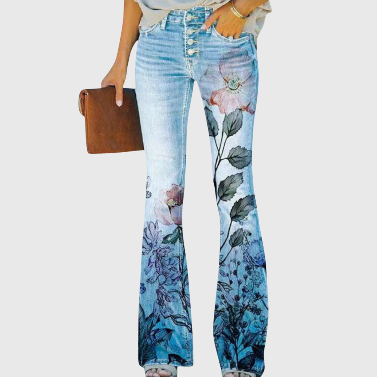 Floral Print High Waist Flare Jeans
