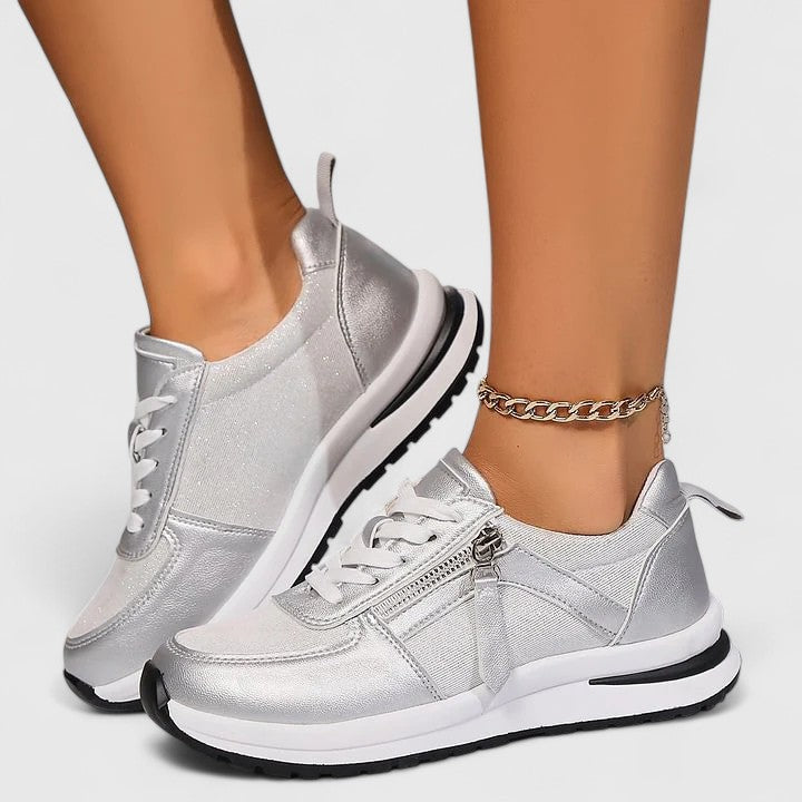 Lace Up Side Zip Glitter Platform Sneakers