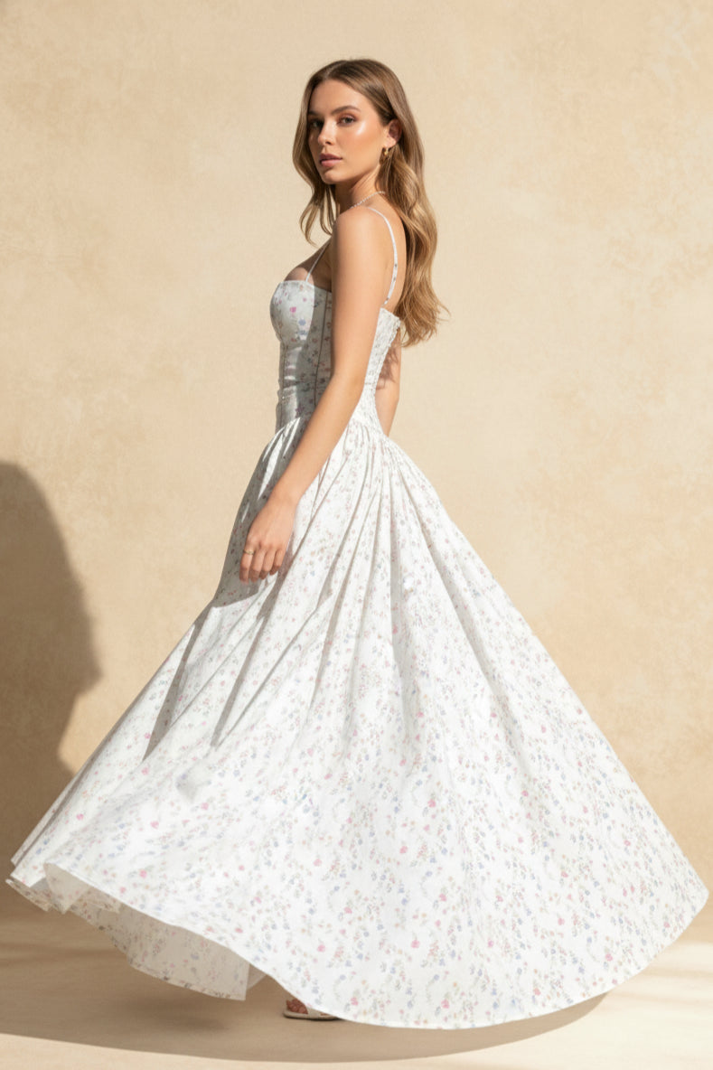 Chiffon Pleated Floral Off Shoulder Maxi Dress 5