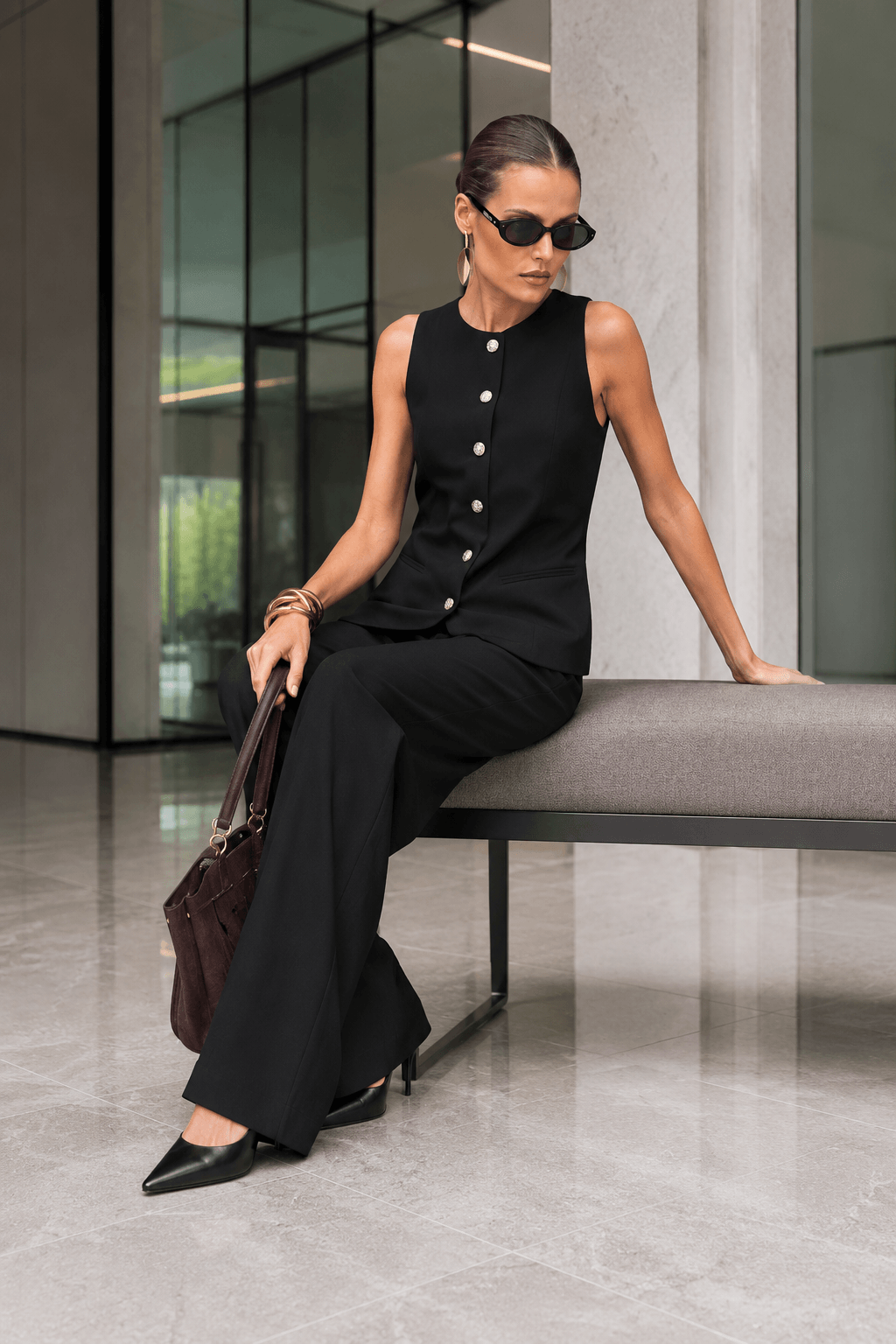Blazer Vest Wide Leg High Waist Two Piece Work Set