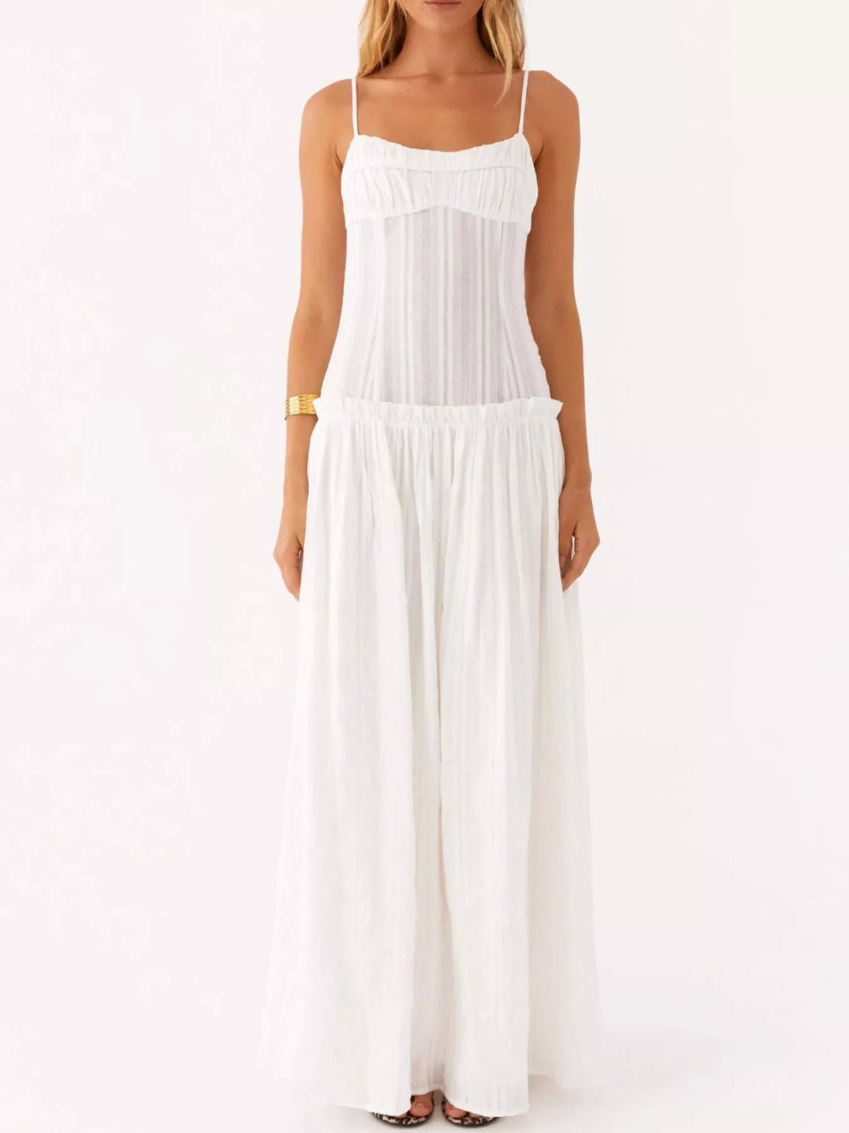 Ruched Bust Drop Waist Ruffle Trim Cami Maxi Dress 26
