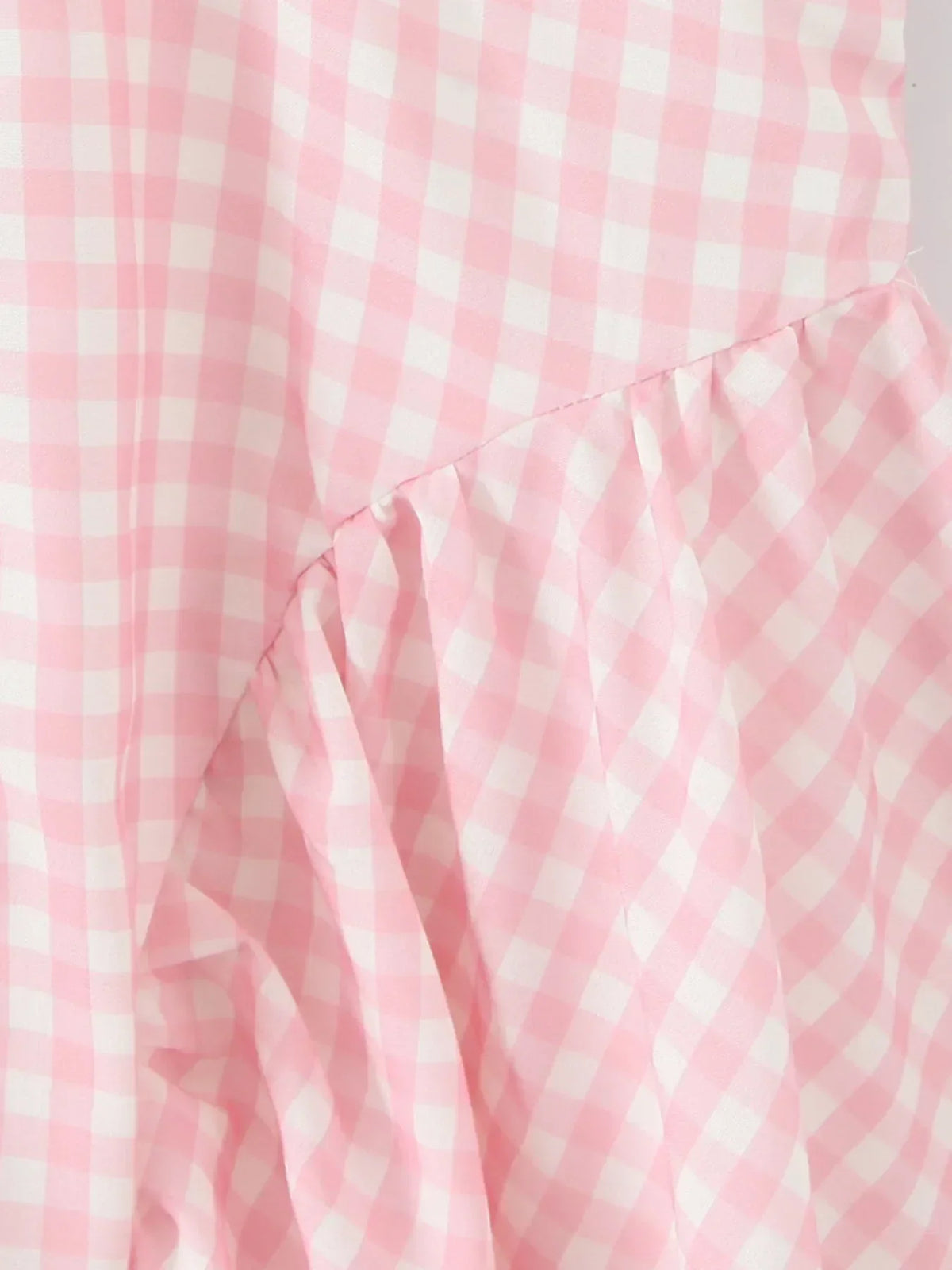 Gingham V-Neck Puff Sleeve Bow Button Front Lace Trim Mini Dress 12