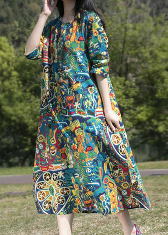 Floral Print Round Neck Half Sleeve Loose Oversized Maxi Dress