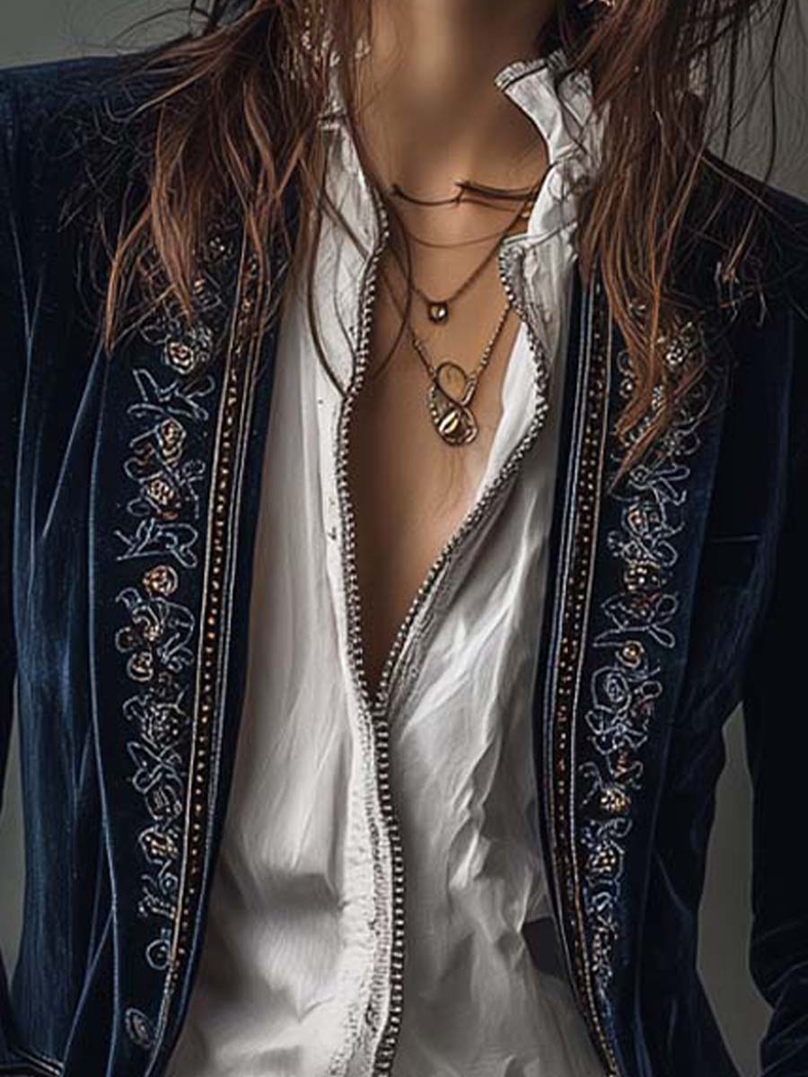 Embroidered Velvet Longline Blazer 5