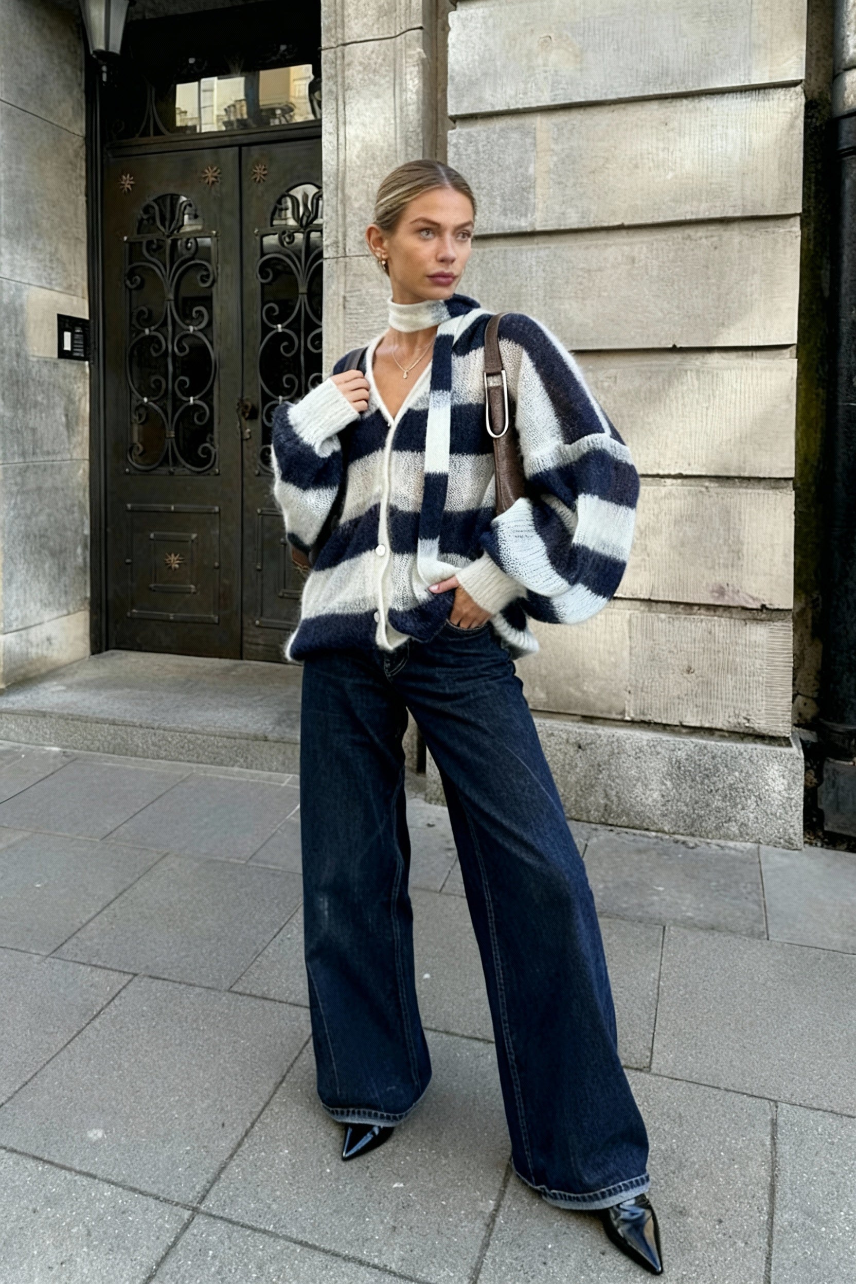 VNeck Patchwork Knit Cardigan