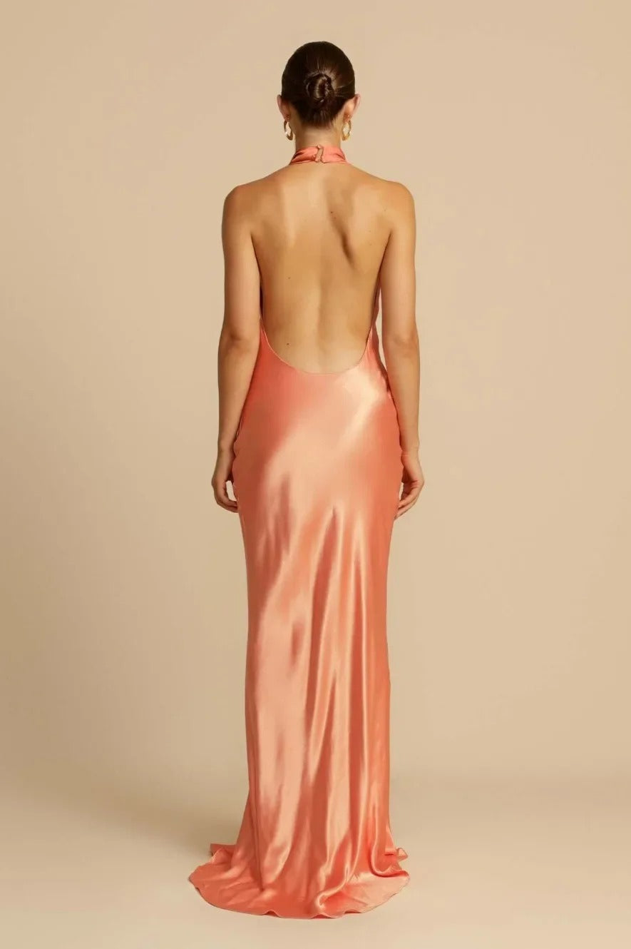 Satin Halter Neck Maxi Dress - View 5