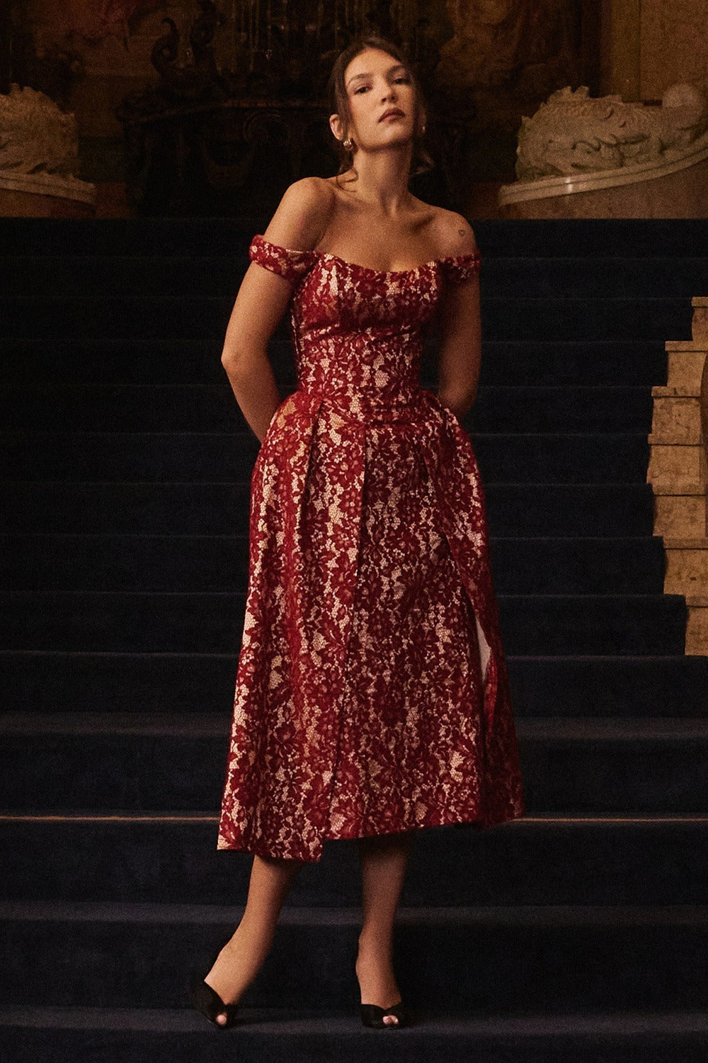 Backless Off-the-Shoulder Floral Dress