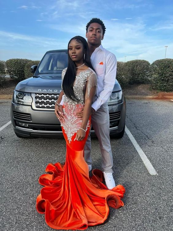 2023 Mermaid Long Orange Prom Dresses Party Dress fg3147