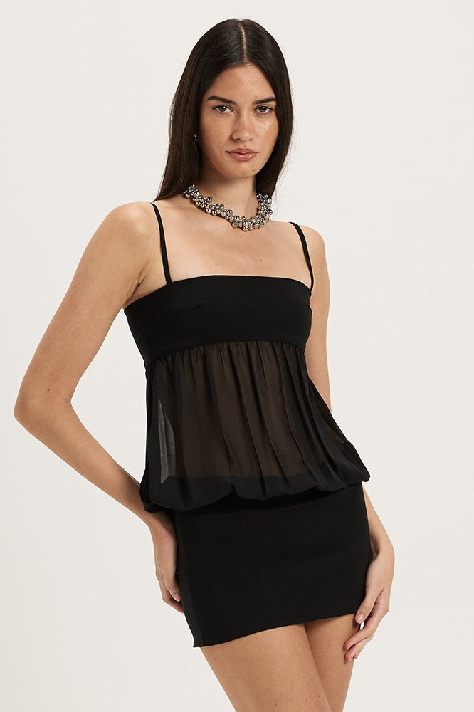 Sheer Chiffon Strapless Mini Dress in Black - View 5