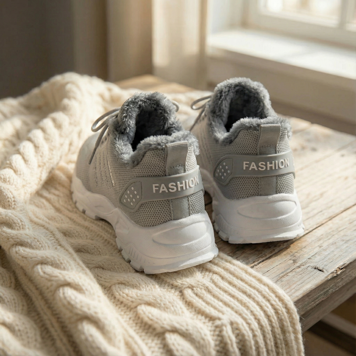 Lace Up Fleece Lined Chunky Sneakers