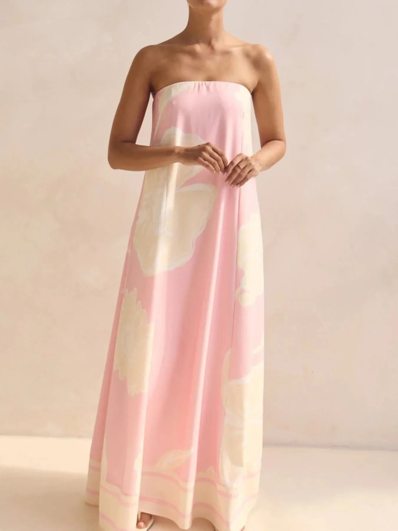 Abstract Striped Print Strapless Flowy Maxi Dress 21