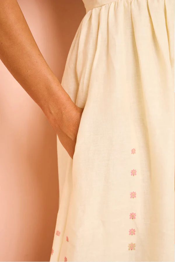 Linen Blend Floral Print Sleeveless A-Line Maxi Dress