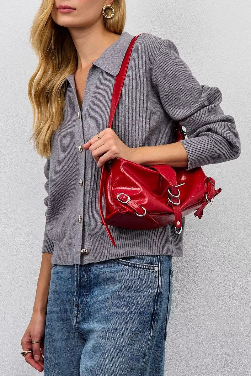 Collared V-Neck Long Sleeve Ribbed Knit Button Front Cardigan 7