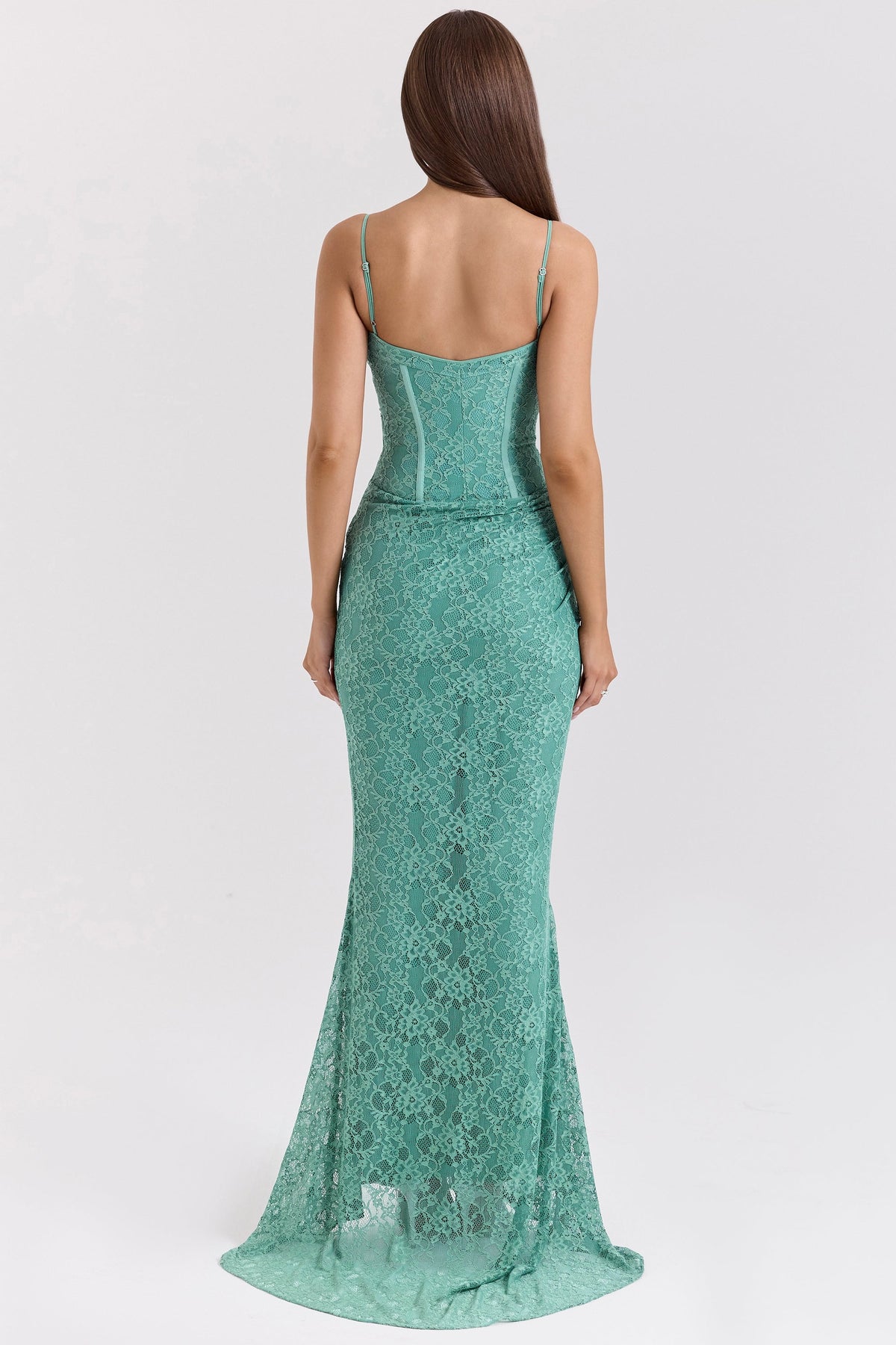 Lace Corset Bodice Spaghetti Strap Mermaid Maxi Dress 5
