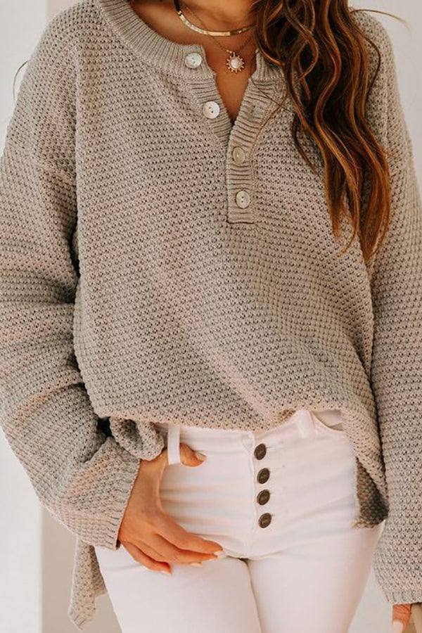 Waffle Knit Henley Sweater