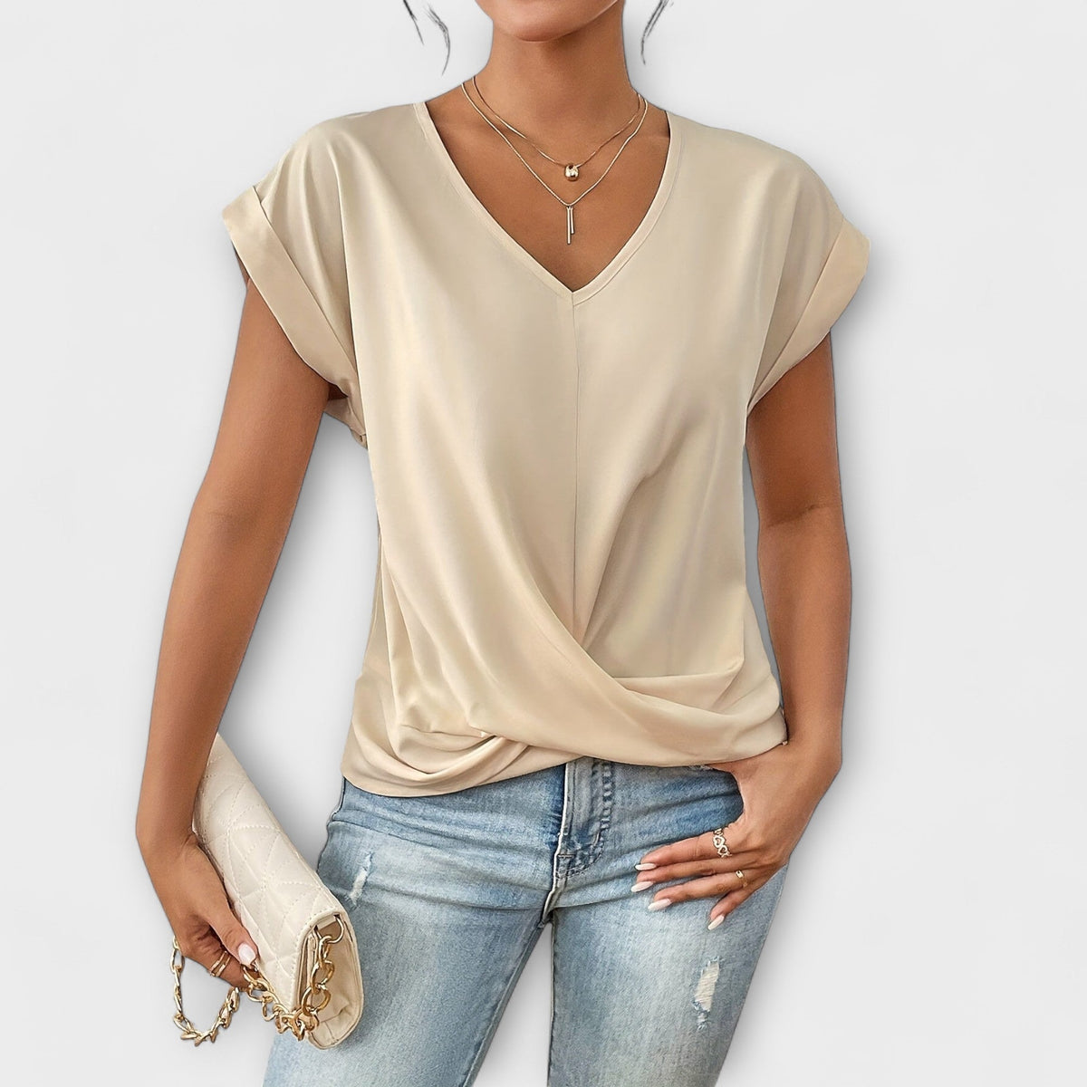 V-Neck Cap Sleeve Twist Front Top