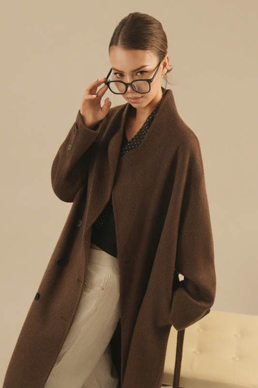 Double Faced Wool Double Breasted Long Handmade Overcoat