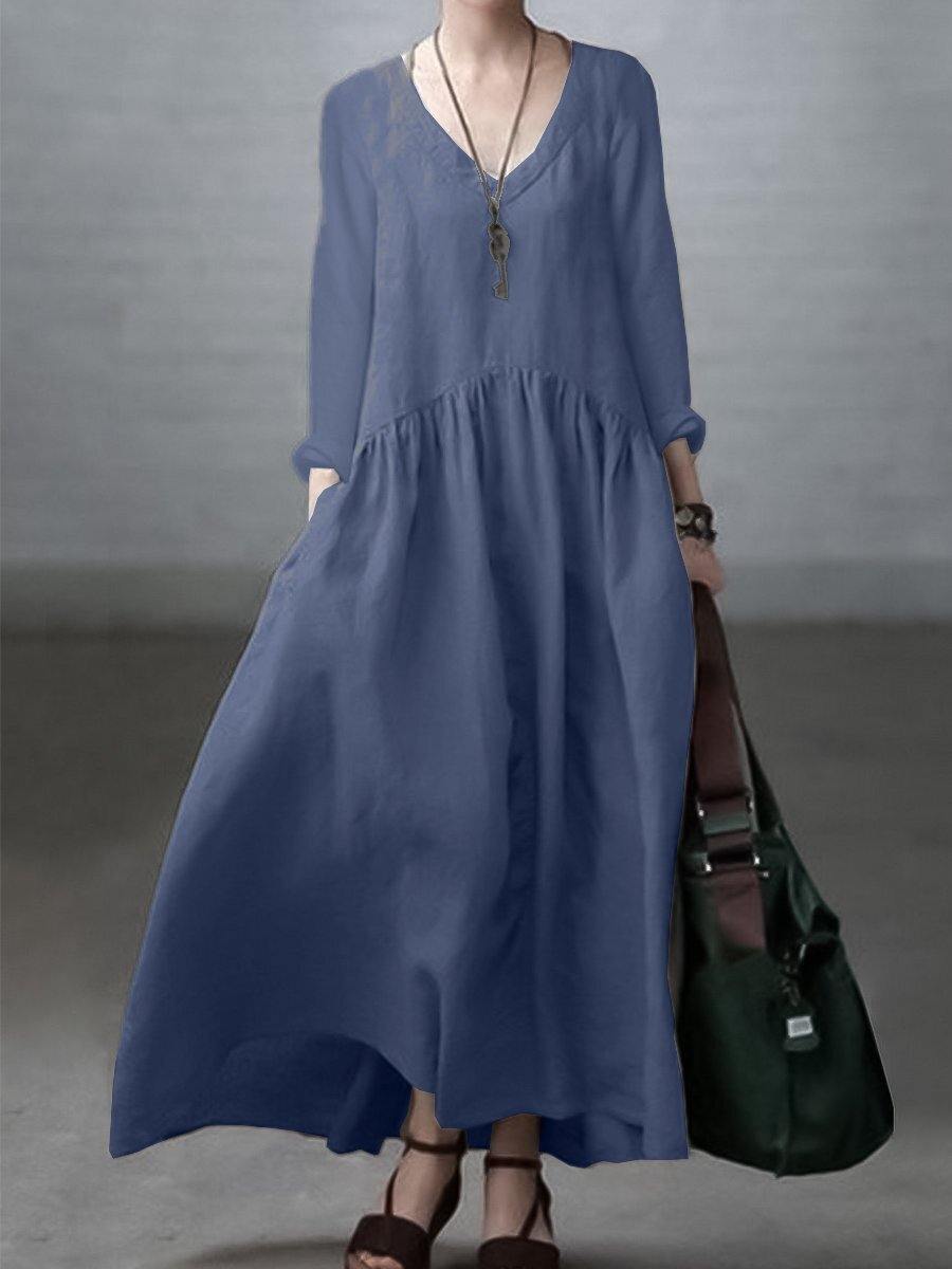 V-Neck Long Sleeve Pocket Drop Waist Maxi Dress 5