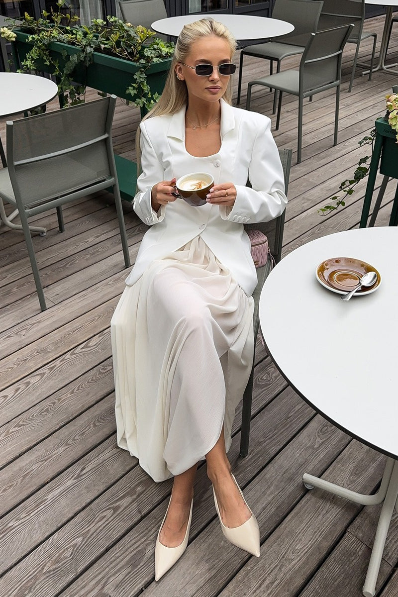 High Waist Draped Pleated Flowy Maxi Skirt 2
