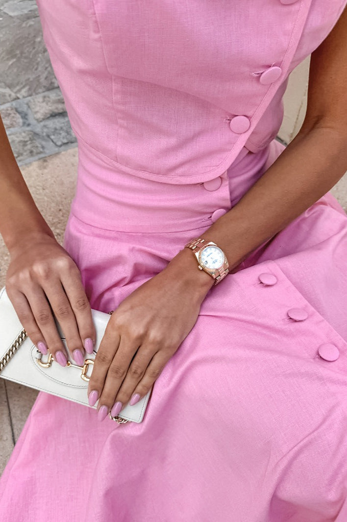 Elegant A Line Skirt Pink Tweed Style Two Piece Set