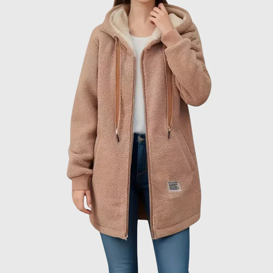 Hooded Zip Front Longline Sherpa Fleece Jacket
