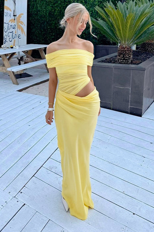 Off Shoulder Ruched Bodycon Mermaid Maxi Dress