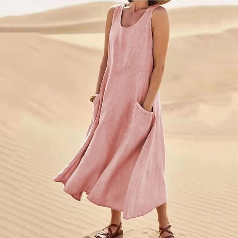 Scoop Neck Side Pocket Maxi Dress and Button Cardigan Two-Piece Set