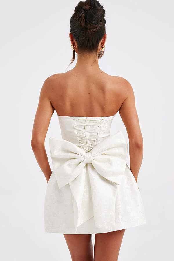 Palace Jacquard Fabric Off Shoulder Backless Lace-up Mini Dress - View 15