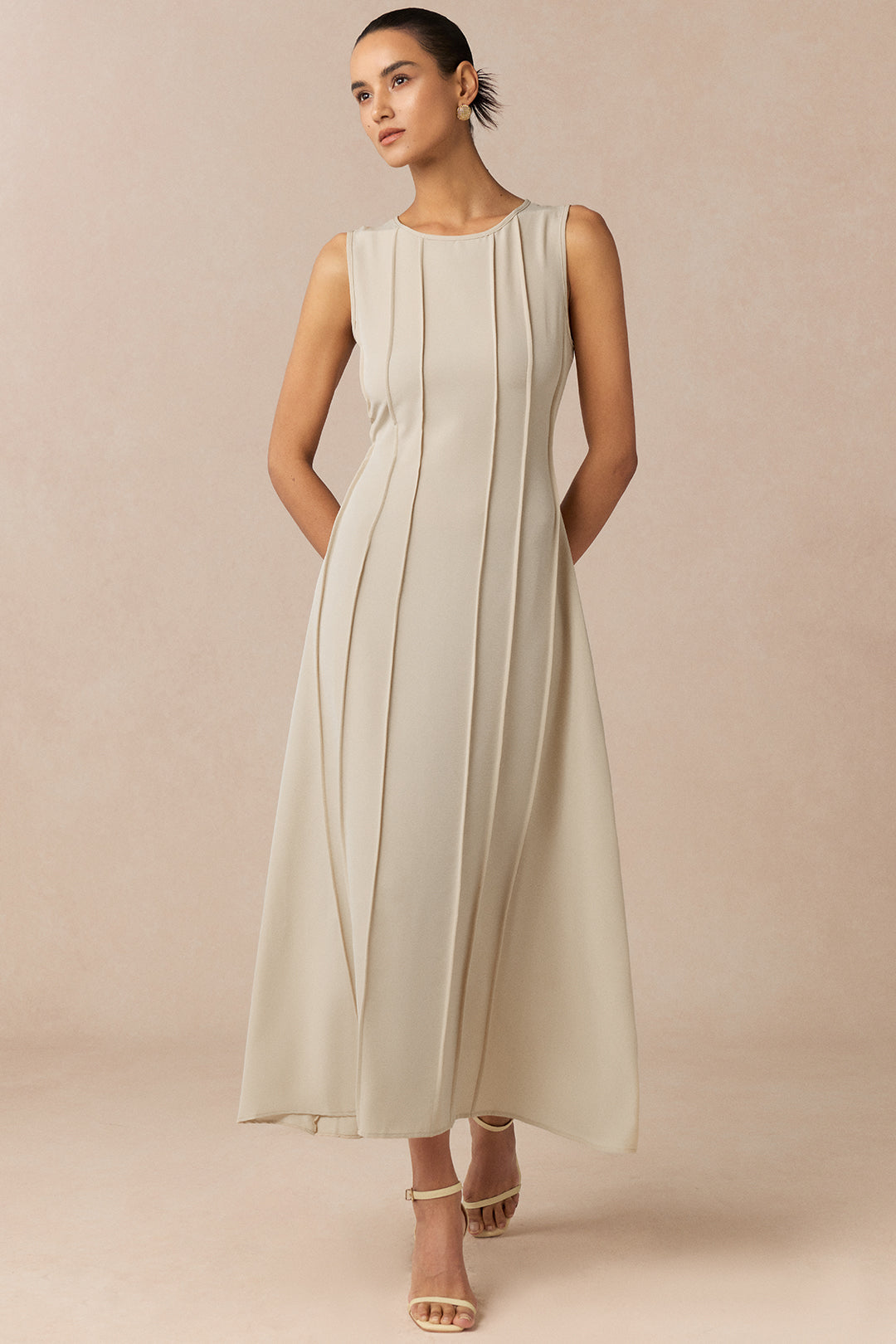 Knit Sleeveless Pintuck A-Line Maxi Dress 4