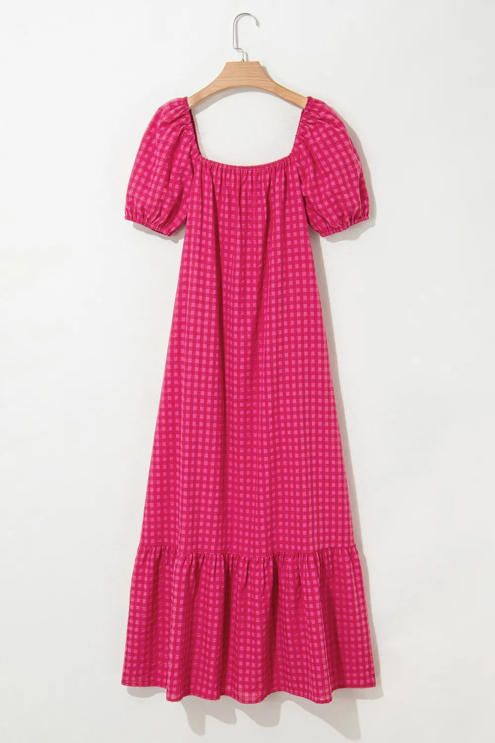 Gingham Puff Sleeve Scoop Neck Ruffle Hem Maxi Dress 5