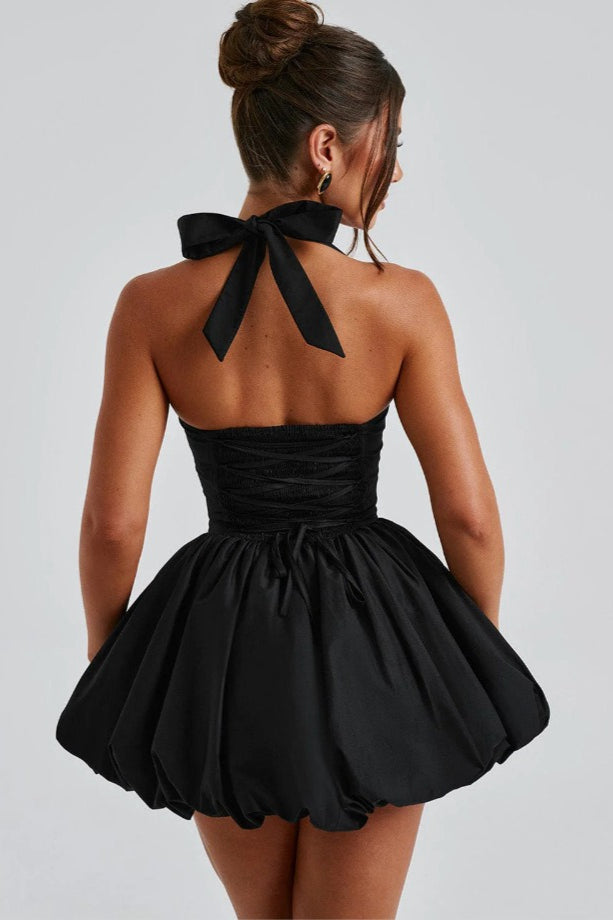 Halter Neck Backless Corset Bubble Hem Mini Dress