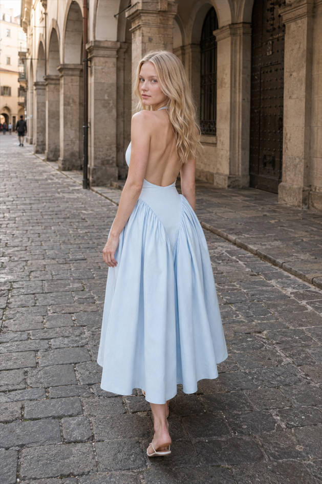 Backless Deep V-Neck Maxi Dress