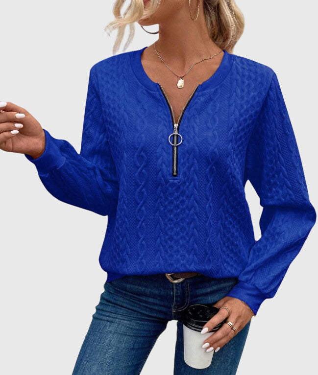 Quarter Zip Cable Knit Long Sleeve Sweatshirt