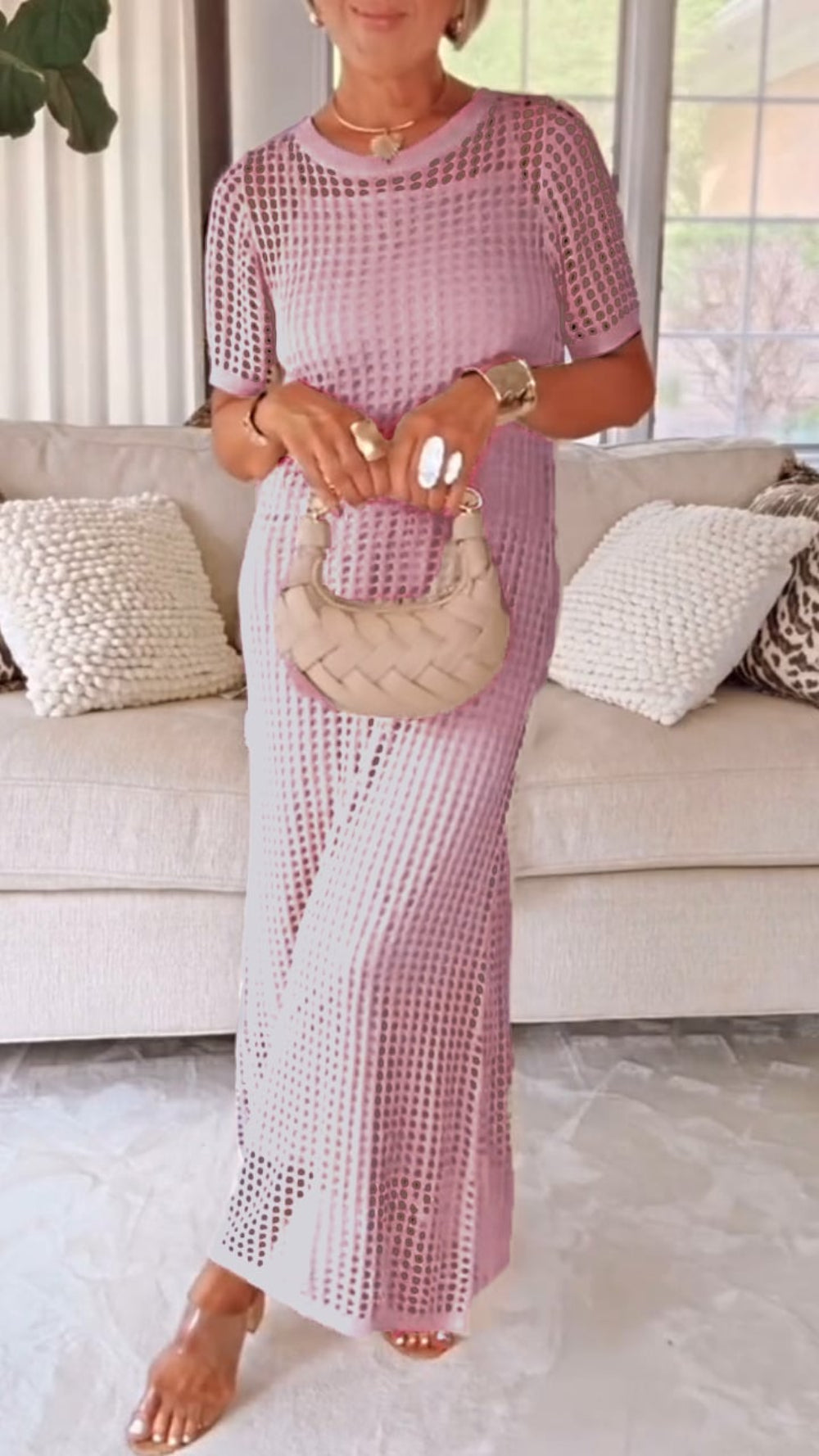 Boat Neck Hollow Airy Two-piece Dress