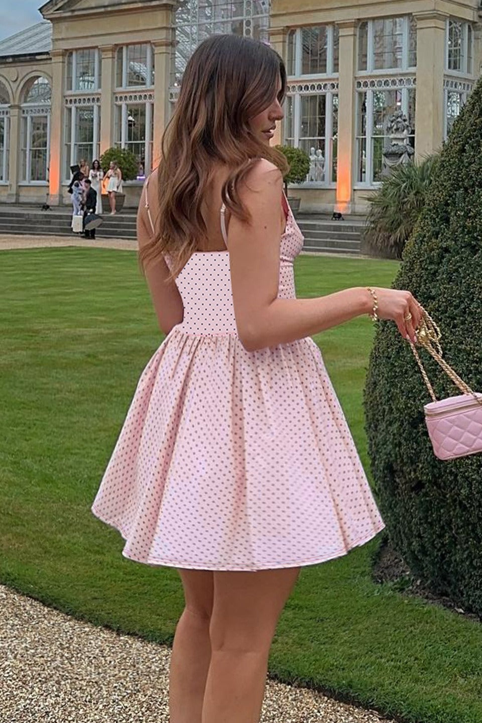 Polka Dot Deep V-Neck Scalloped Drop Waist Fit and Flare Mini Party Dress