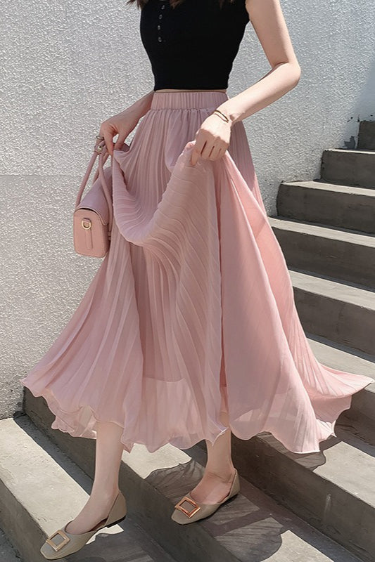 Chiffon Pleated Flowing Maxi Skirt