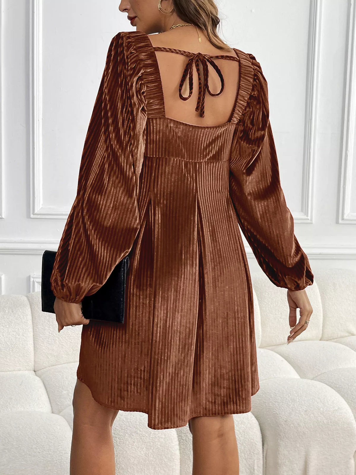Velvet Square Neck Long Sleeve Dress