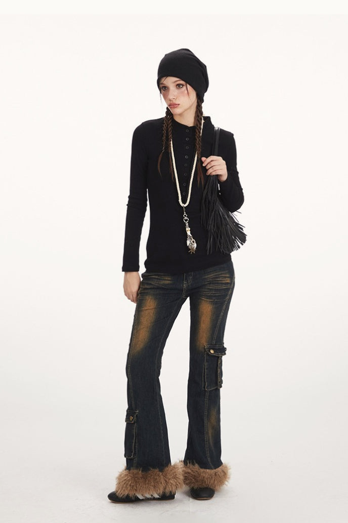 Structured Henley Long Sleeve Top