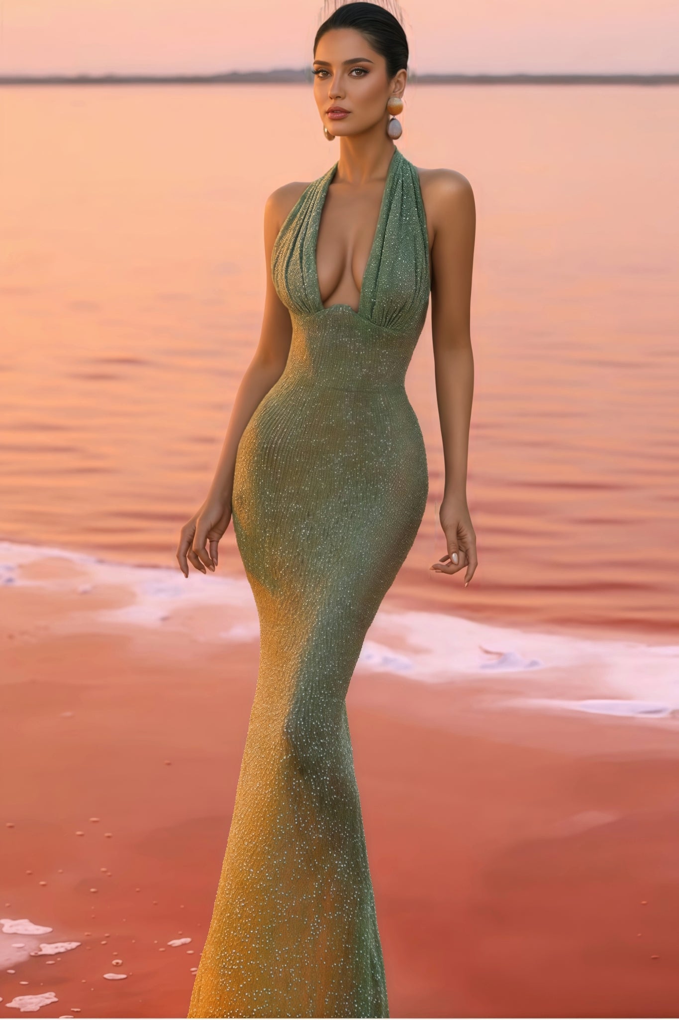 Elsinx Green Backless Sequin Maxi Dress - View 2