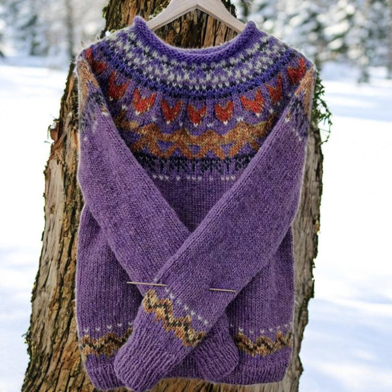 Fair Isle Crew Neck Long Sleeve Knit Sweater