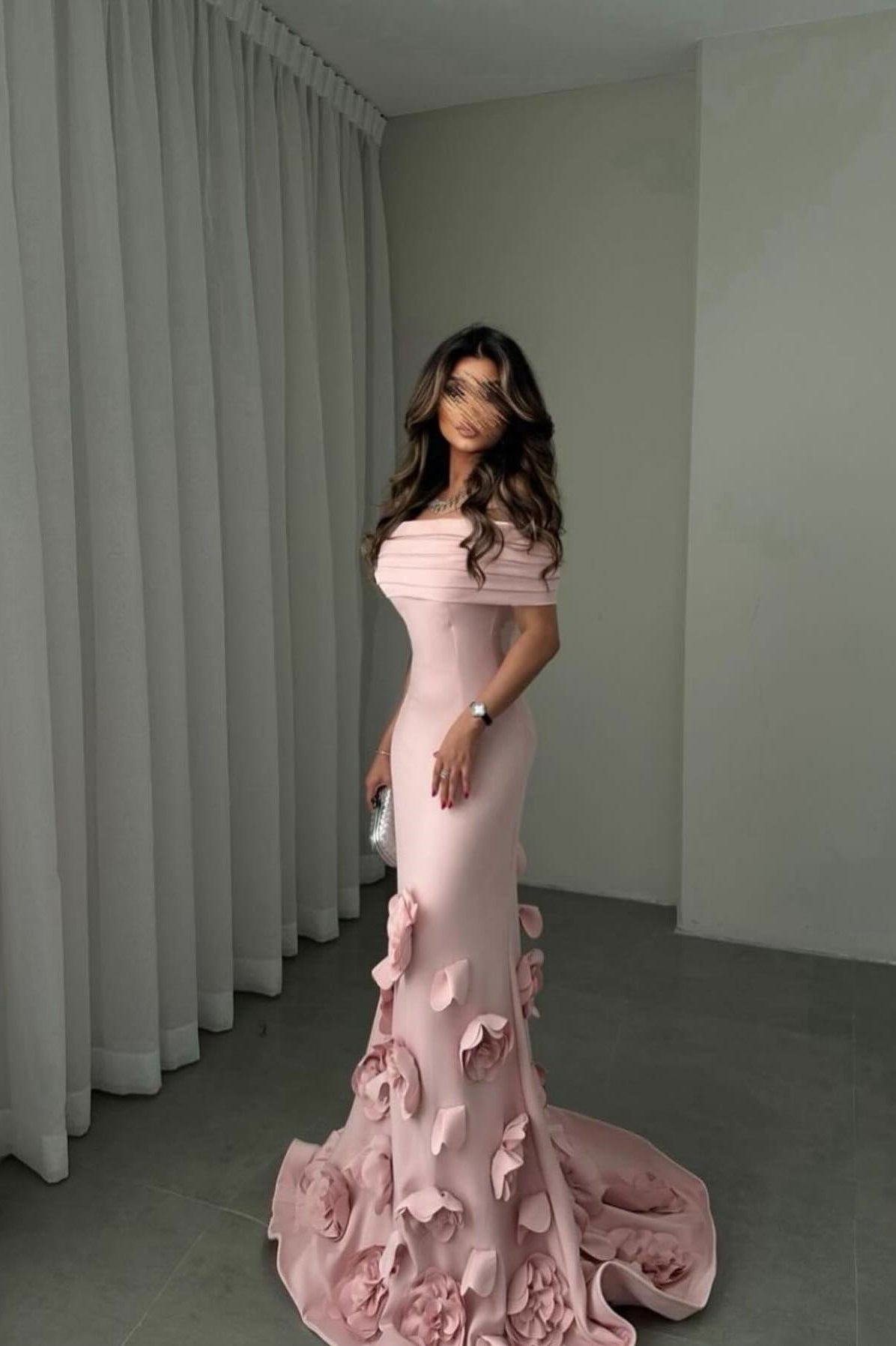 Gorgeous Mermaid Off the Shoulder Pink Formal Dress with 3D Flowers