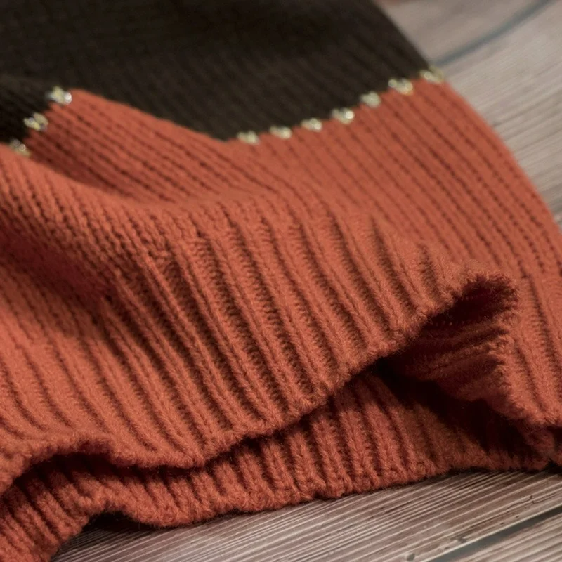 Crew Neck Color Block Striped Knit Sweater