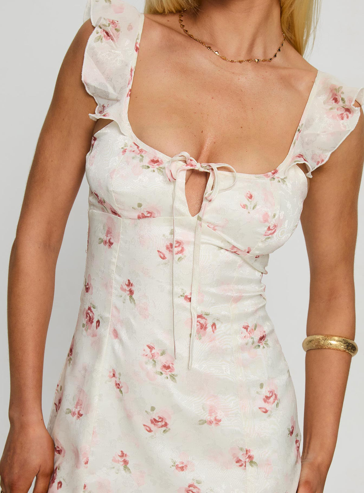 Floral Print Tie Front Keyhole Ruffle Strap A-Line Mini Dress 6