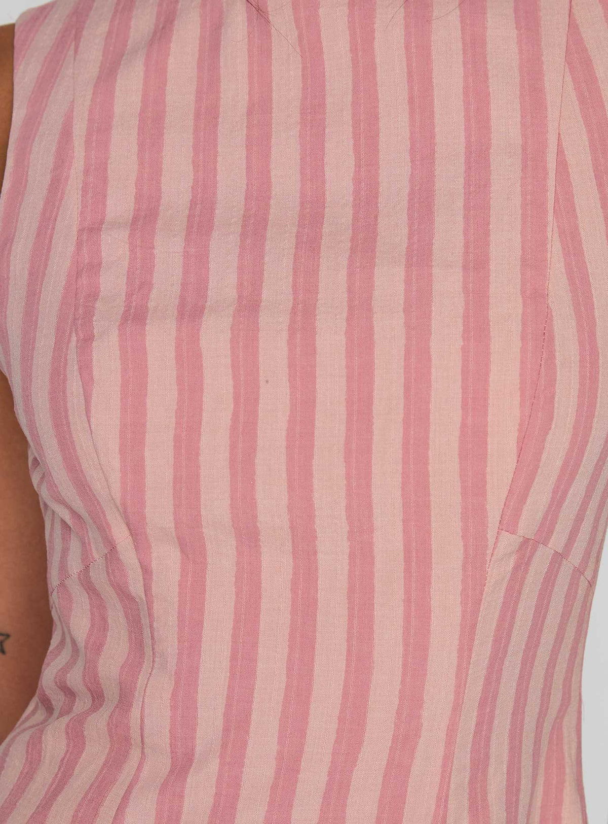 Striped Boat Neck Sleeveless Seamed A-Line Mini Dress 5
