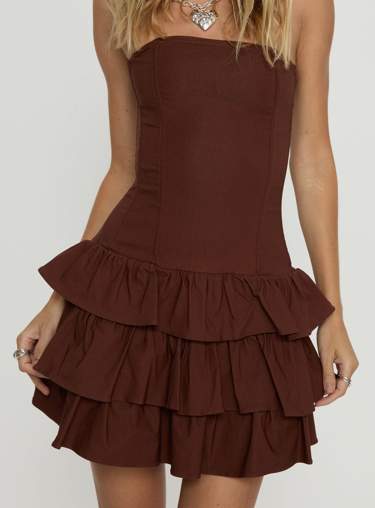 Valentia Tiered Mini Dress Chocolate