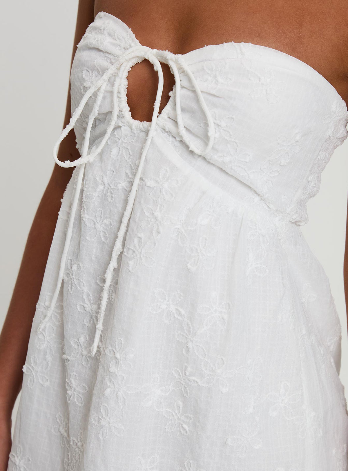 Embroidered Strapless Keyhole Tie Front Babydoll Mini Dress 9
